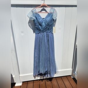 Baby Blue Shimmer and Beaded Knee Length Dress